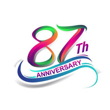 87 yıldönümü kutlama Logo yeşil ve kırmızı renkli. doksan yedi yıl Doğum günü logosu beyaz arka plan üzerinde.