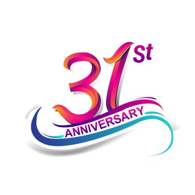 31 yıldönümü kutlama logo mavi ve kırmızı renkli. doksan dokuz yıl Doğum günü logosu beyaz arka plan üzerinde.