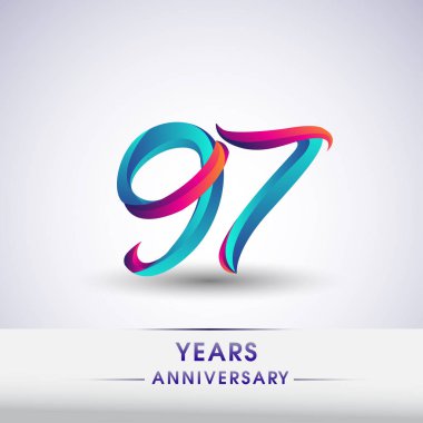 97 yıl yıldönümü kutlama logo mavi ve kırmızı renkli, Doğum günü logosu beyaz arka plan üzerinde