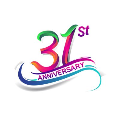 31 yıldönümü kutlama Logo yeşil ve kırmızı renkli. doksan yedi yıl Doğum günü logosu beyaz arka plan üzerinde.