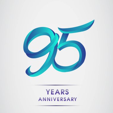 95 yıl yıldönümü kutlama logo mavi renkli izole üzerinde beyaz arka plan. 98 Doğum günü logosu için davetiye, afiş ve tebrik kartı