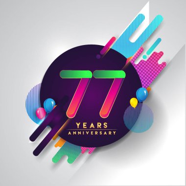 77 yıldönümü logosu ile renkli arka plan, tasarım şablonu öğeleri için davetiye ve afiş, Doğum günü kutlaması vektör