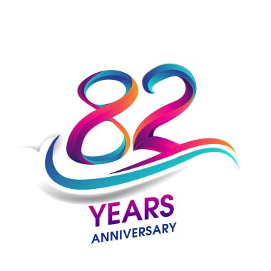 82 yıldönümü kutlama logo mavi ve kırmızı renkli. Doğum günü logosu beyaz arka plan üzerinde.