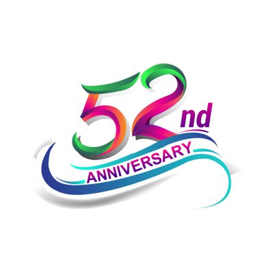 52 Yıldönümü kutlama Logo yeşil ve kırmızı renkli. doksan yedi yıl Doğum günü logosu beyaz arka plan üzerinde.