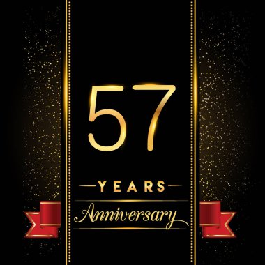57 yıldönümü kutlama logo. yıldönümü logolu siyah arka plan, vektör tasarımı tebrik kartı ve davetiye için izole renkli konfeti altın