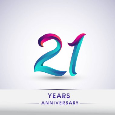 21 yıl yıldönümü kutlama logo mavi ve kırmızı 54 Doğum günü logosu beyaz arka plan üzerinde renkli,