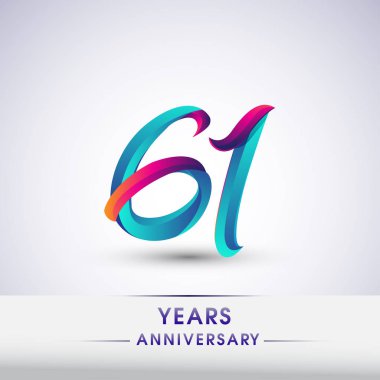61 yıl yıldönümü kutlama logo mavi ve kırmızı renkli, Doğum günü logosu beyaz arka plan üzerinde