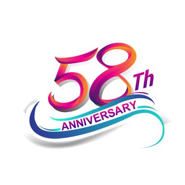 58 yıldönümü kutlama logo mavi ve kırmızı renkli. doksan dokuz yıl Doğum günü logosu beyaz arka plan üzerinde.
