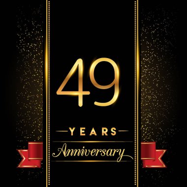49 yıldönümü kutlama logo. yıldönümü logolu siyah arka plan, vektör tasarımı tebrik kartı ve davetiye için izole renkli konfeti altın
