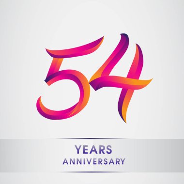 54 yıl yıldönümü kutlama logo renkli tasarım, Doğum günü logosu beyaz arka plan üzerinde