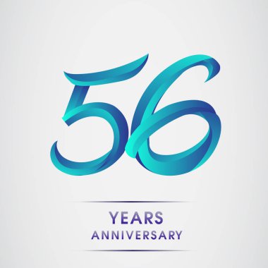 56 yıl yıldönümü kutlama logo mavi renkli izole üzerinde beyaz arka plan. 98 Doğum günü logosu için davetiye, afiş ve tebrik kartı