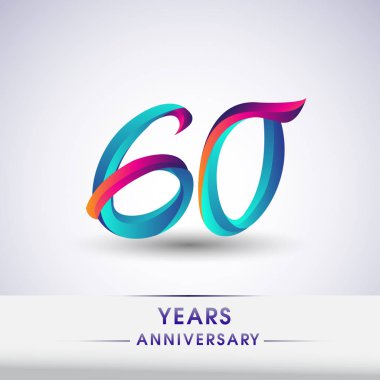 60 yıl yıldönümü kutlama logo mavi ve kırmızı renkli, Doğum günü logosu beyaz arka plan üzerinde