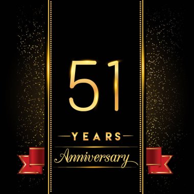 51 yıldönümü kutlama logo. yıldönümü logolu siyah arka plan, vektör tasarımı tebrik kartı ve davetiye için izole renkli konfeti altın