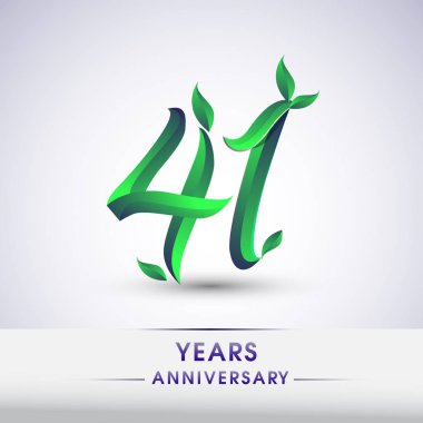 41 yıldönümü kutlama logo yaprakları ve yeşil renkli. 99 Doğum günü logosu beyaz arka plan üzerinde.