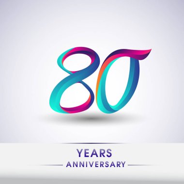 80 yıl yıldönümü kutlama logo mavi ve kırmızı renkli, Doğum günü logosu beyaz arka plan üzerinde