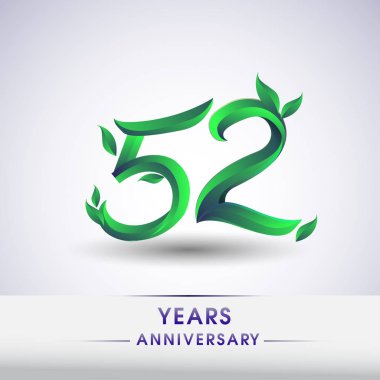 yaprakları ve yeşil renkli ile 52 Yıldönümü kutlama logo. 99 Doğum günü logosu beyaz arka plan üzerinde.