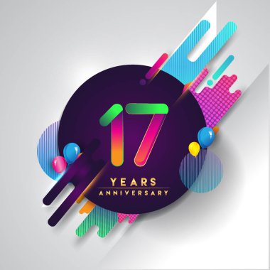 17 yıl dönümü logosu ile renkli arka plan, tasarım şablonu öğeleri için davetiye ve afiş, Doğum günü kutlaması vektör