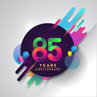 85 yıldönümü logosu ile renkli arka plan, tasarım şablonu öğeleri için davetiye ve afiş, Doğum günü kutlaması vektör