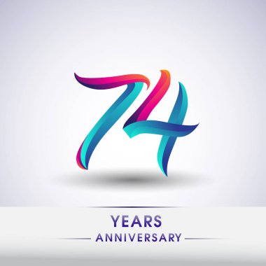 74 yıl yıldönümü kutlama logo mavi ve kırmızı renkli, Doğum günü logosu beyaz arka plan üzerinde