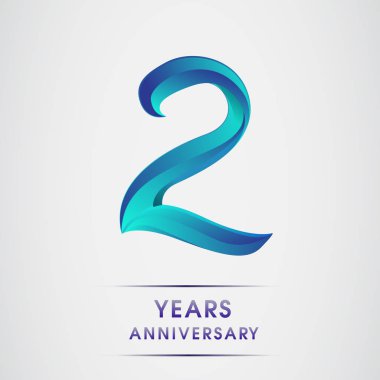 2 yıl yıldönümü kutlama logo mavi renkli izole üzerinde beyaz arka plan. 98 Doğum günü logosu için davetiye, afiş ve tebrik kartı