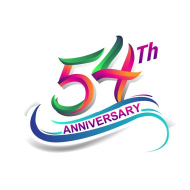 54 yıldönümü kutlama Logo yeşil ve kırmızı renkli. doksan yedi yıl Doğum günü logosu beyaz arka plan üzerinde.