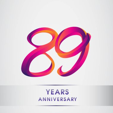 89 yıl yıldönümü kutlama logo renkli tasarım, Doğum günü logosu beyaz arka plan üzerinde