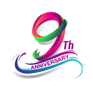 9 yıldönümü kutlama Logo yeşil ve kırmızı renkli. doksan yedi yıl Doğum günü logosu beyaz arka plan üzerinde.