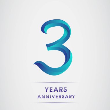 3 yıl yıldönümü kutlama logo mavi renkli izole üzerinde beyaz arka plan. 98 Doğum günü logosu için davetiye, afiş ve tebrik kartı