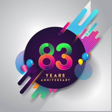 83 yıldönümü logosu ile renkli arka plan, tasarım şablonu öğeleri için davetiye ve afiş, Doğum günü kutlaması vektör