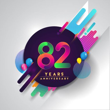 82 yıldönümü logosu ile renkli arka plan, tasarım şablonu öğeleri için davetiye ve afiş, Doğum günü kutlaması vektör