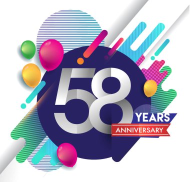 58 yıl yıldönümü logosu ile renkli arka plan, tasarım şablonu öğeleri için davetiye ve afiş, Doğum günü kutlaması vektör.