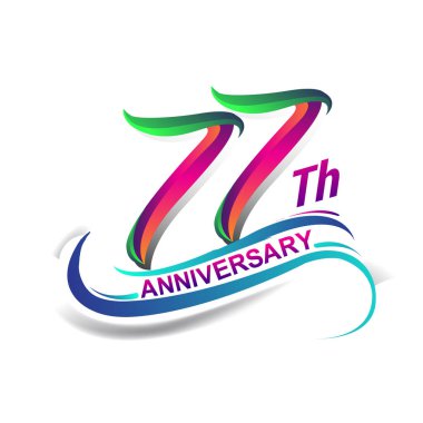 77 yıldönümü kutlama Logo yeşil ve kırmızı renkli. doksan yedi yıl Doğum günü logosu beyaz arka plan üzerinde.