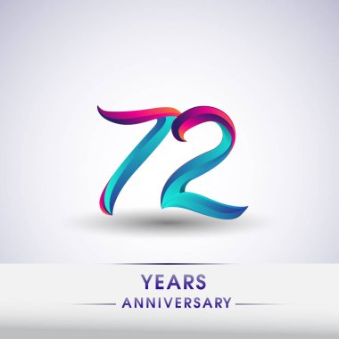 72 yıl yıldönümü kutlama logo mavi ve kırmızı renkli, Doğum günü logosu beyaz arka plan üzerinde