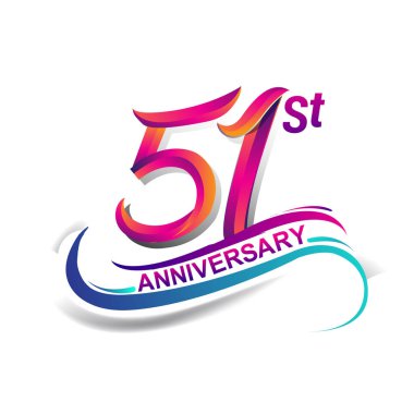 51 yıldönümü kutlama logo mavi ve kırmızı renkli. doksan dokuz yıl Doğum günü logosu beyaz arka plan üzerinde.