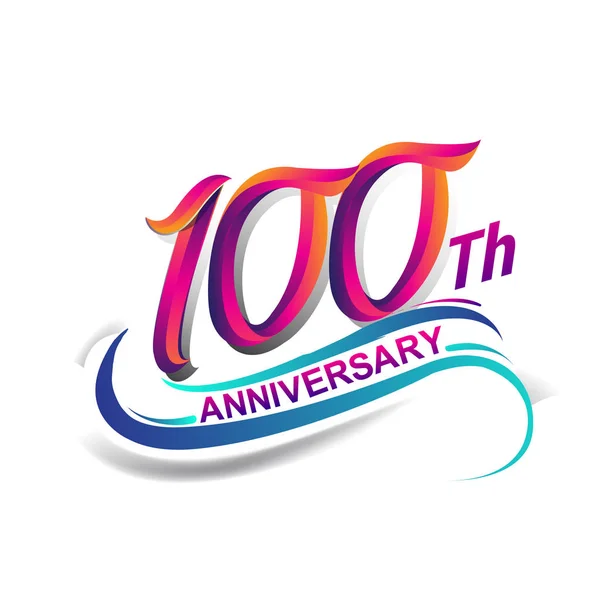 Logotipo 100 Aniversario Celebración Azul Rojo Noventa Nueve Años Logotipo — Vector de stock