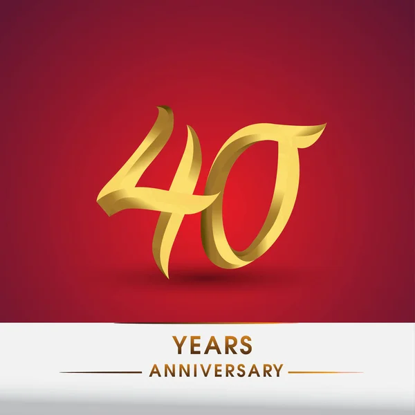 Celebrating Anniversary Logotype Golden Colored Isolated Red Background — Stock Vector