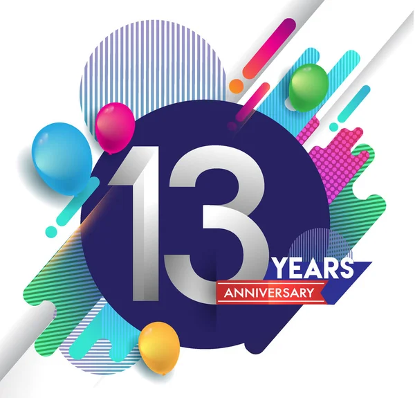 13years yıldönümü logosu ile renkli arka plan, tasarım şablonu öğeleri için davetiye ve afiş, Doğum günü kutlaması vektör.