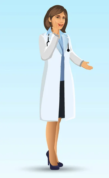Young Doctor Standing Position Cartoon Figure Woman Doctor Presented Medical — Stock Vector