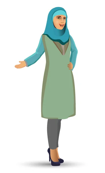 Jeune Belle Femme Porte Hijab Illustration Vectorielle Isolée Sur Fond — Image vectorielle