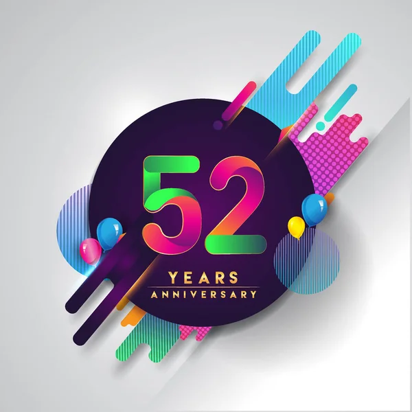 52 Yıldönümü logosu ile renkli arka plan, tasarım şablonu öğeleri için davetiye ve afiş, Doğum günü kutlaması vektör