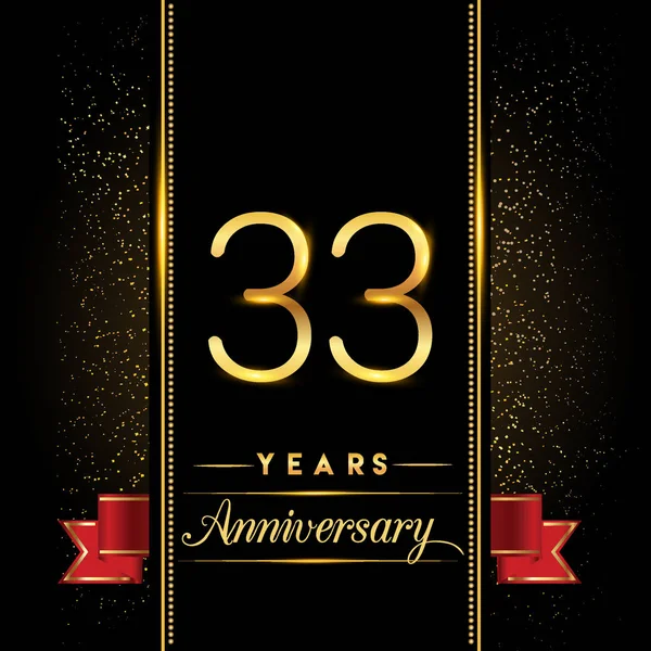周年のお祝いのロゴタイプ 黒の背景 ベクター デザインのグリーティング カードや招待状に分離された黄金色の紙吹雪と周年記念ロゴ — ストックベクタ