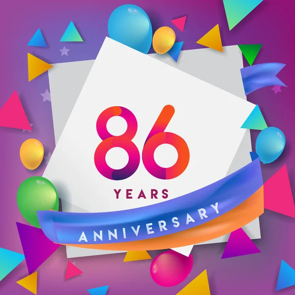 86 yıl yıldönümü kutlama tasarım, balonlar ve şerit, renkli tasarım öğeleri için afiş, davetiye, tebrik kartı, altmış üç Doğum günü kutlama partisi.