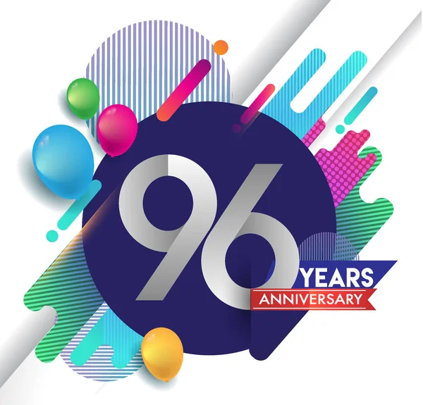 96 yıl yıldönümü logosu ile renkli arka plan, tasarım şablonu öğeleri için davetiye ve afiş, Doğum günü kutlaması vektör.