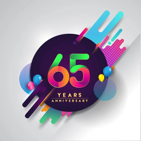 65 yıldönümü logosu ile renkli arka plan, tasarım şablonu öğeleri için davetiye ve afiş, Doğum günü kutlaması vektör