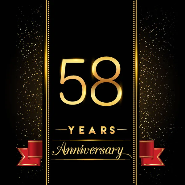 58 yıldönümü kutlama logo. yıldönümü logolu siyah arka plan, vektör tasarımı tebrik kartı ve davetiye için izole renkli konfeti altın