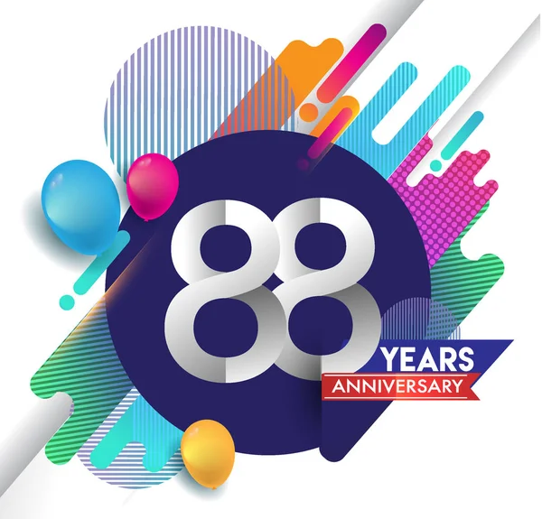 88 yıl yıldönümü logosu ile renkli arka plan, tasarım şablonu öğeleri için davetiye ve afiş, Doğum günü kutlaması vektör.