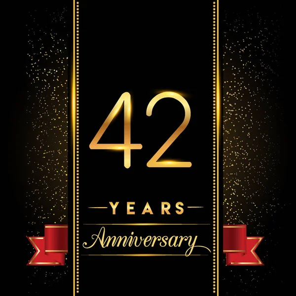周年記念お祝いのロゴタイプ 黒の背景 ベクター デザインのグリーティング カードや招待状に分離された黄金色の紙吹雪と周年記念ロゴ — ストックベクタ