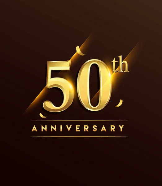 Aniversário Logotipo Brilhante Com Confete Dourado Isolado Fundo Escuro Design — Vetor de Stock