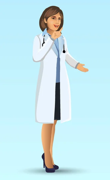 Young Doctor Standing Position Cartoon Figure Woman Doctor Presented Medical — Stock Vector