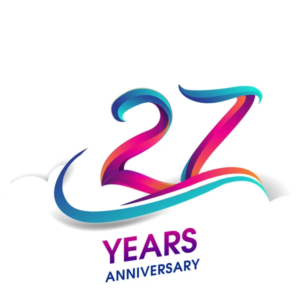 27周年纪念庆祝标识蓝色和红色上色 白色背景上的生日徽标 — 图库矢量图片
